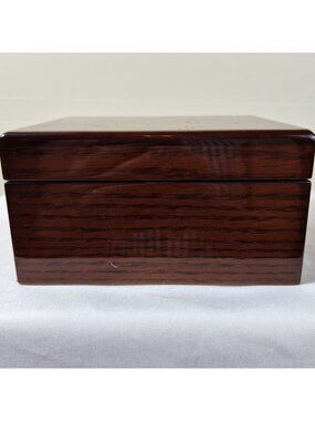 Vintage Wooden Hinged Box With Glossy Mahogany Finish & Gold-Tone Hardware